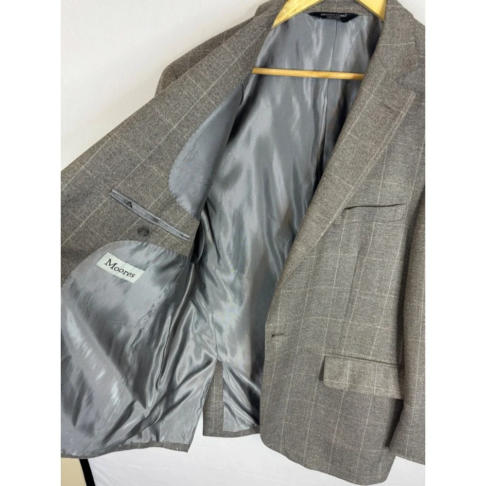 Pronto Uomo Couture Mens 44 Short Brown Windowpane Wool Silk Linen‎ Sport Coat